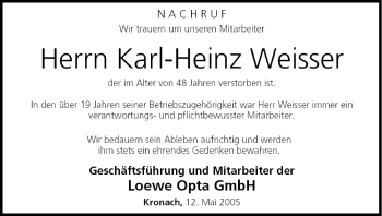 Anzeige von Karl-Heinz Weisser von MGO