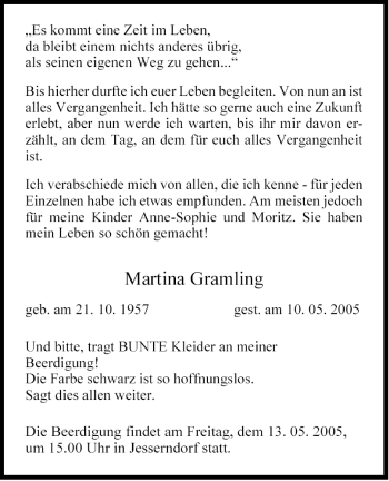 Anzeige von Martina Gramling von MGO