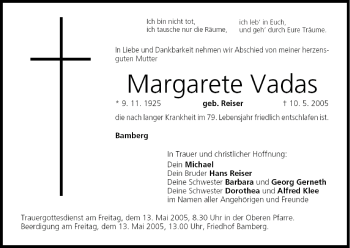 Anzeige von Margarete Vadas von MGO