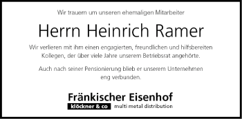 Anzeige von Heinrich Ramer von MGO