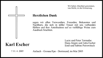 Anzeige von Karl Escher von MGO