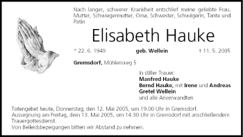 Anzeige von Elisabeth Hauke von MGO