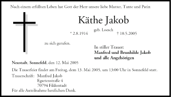 Anzeige von Käthe Jakob von MGO