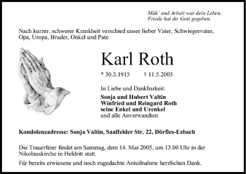 Anzeige von Karl Roth von MGO