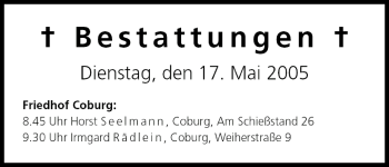 Anzeige von Bestattungen vom 17.05.2005 von MGO