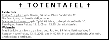 Anzeige von Totentafel vom 13.05.2005 von MGO