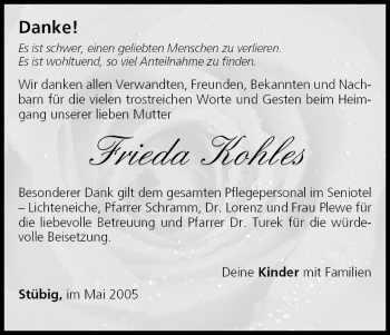 Anzeige von Frieda Kohles von MGO