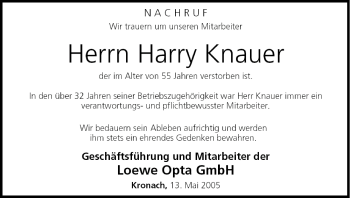 Anzeige von Harry Knauer von MGO