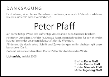 Anzeige von Peter Pfaff von MGO