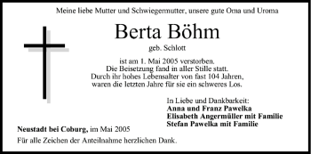 Anzeige von Berta Böhm von MGO