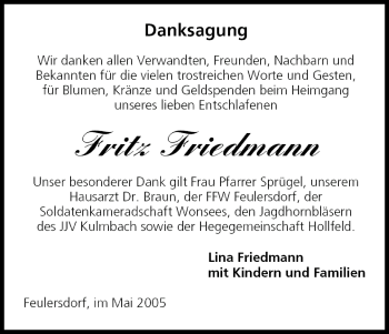 Anzeige von Fritz Friedmann von MGO