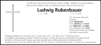 Anzeige von Ludwig Rubenbauer von MGO