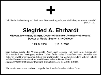 Anzeige von Siegfried Erhhardt von MGO