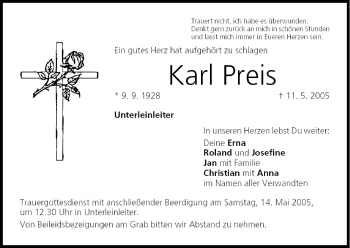 Anzeige von Karl Preis von MGO