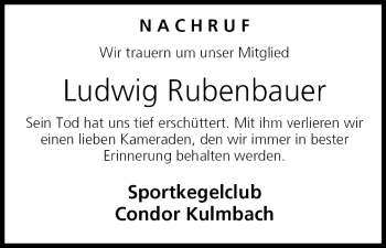 Anzeige von Ludwig Rubenbauer von MGO