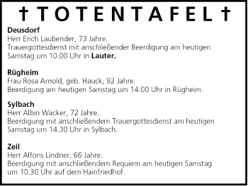 Anzeige von Totentafel vom 14.05.2005 von MGO