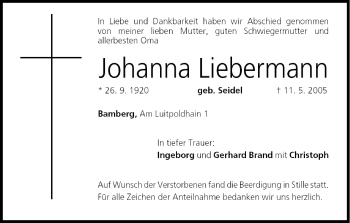 Anzeige von Johanna Liebermann von MGO