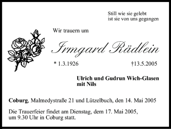 Anzeige von Irmgard Rädlein von MGO