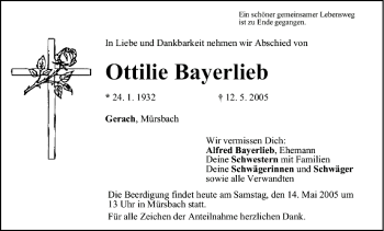 Anzeige von Ottilie Bayerlieb von MGO