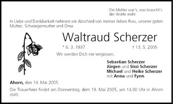 Anzeige von Waltraud Scherzer von MGO