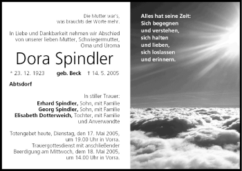 Anzeige von Dora Spindler von MGO