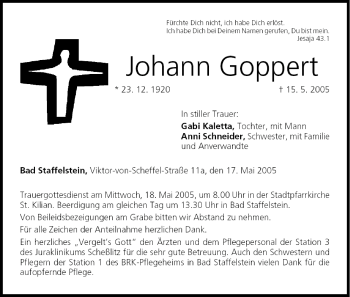 Anzeige von Johann Goppert von MGO