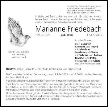 Anzeige von Marianne Friedebach von MGO