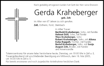 Anzeige von Gerda Kraheberger von MGO