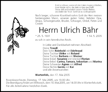 Anzeige von Ulrich Bähr von MGO