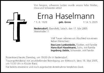 Anzeige von Erna Haselmann von MGO