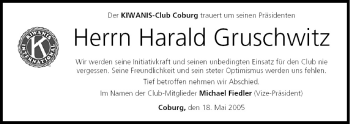 Anzeige von Harald Gruschwitz von MGO