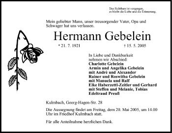Anzeige von Hermann Gebelein von MGO