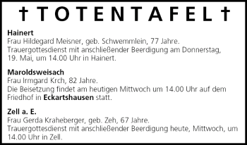 Anzeige von Totentafel vom 18.05.2005 von MGO