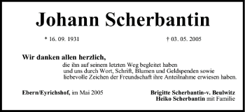 Anzeige von Johann Scherbantin von MGO