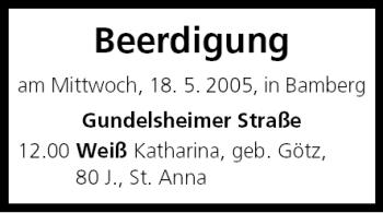 Anzeige von Beerdigungen vom 18.05.2005 von MGO