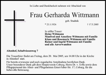 Anzeige von Gerharda Wittmann von MGO