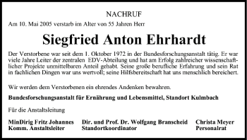 Anzeige von Siegfried Anton Ehrhardt von MGO