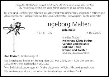 Anzeige von Ingeborg Malten von MGO