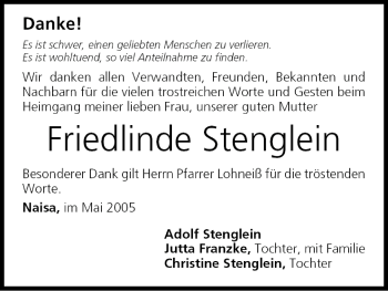Anzeige von Friedlinde Stenglein von MGO