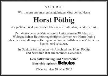 Anzeige von Horst Pöthig von MGO