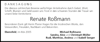 Anzeige von Renate Roßmann von MGO