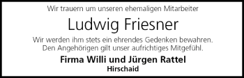 Anzeige von Ludwig Friesner von MGO