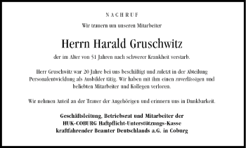Anzeige von Harald Gruschwitz von MGO