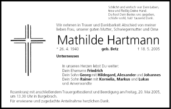 Anzeige von Mathilde Hartmann von MGO