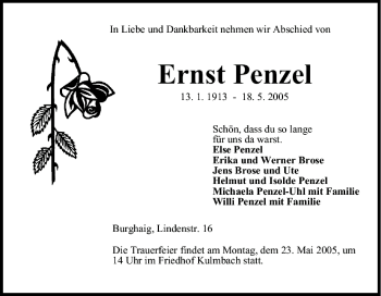 Anzeige von Ernst Penzel von MGO