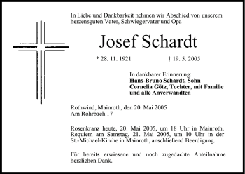 Anzeige von Josef Schardt von MGO