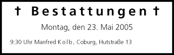 Anzeige von Bestattungen vom 23.05.2005 von MGO