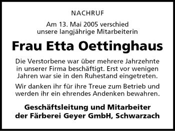 Anzeige von Etta Oettinghaus von MGO