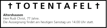 Anzeige von Totentafel vom 21.05.2005 von MGO