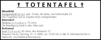 Anzeige von Totentafel vom 21.05.2005 von MGO